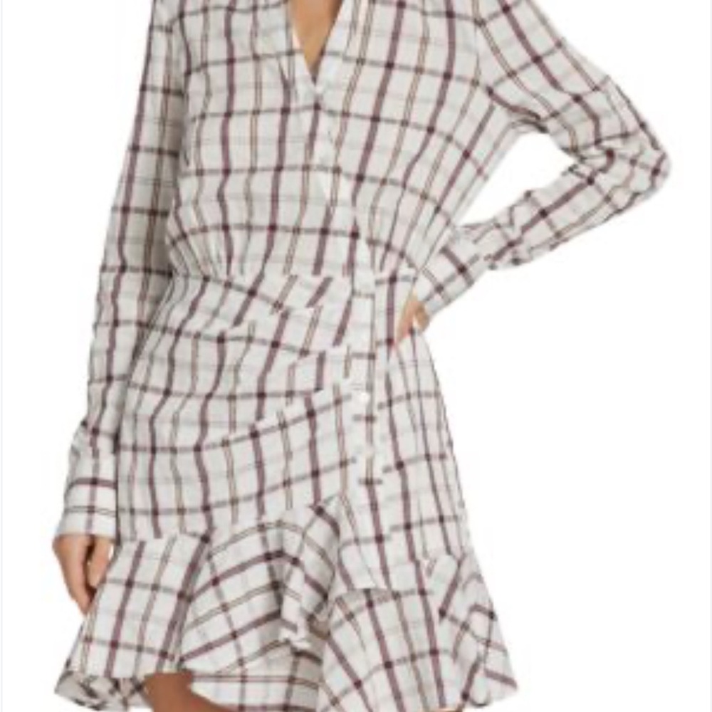 Veronica Beard Plaid Long Sleeve Dress - White and Black